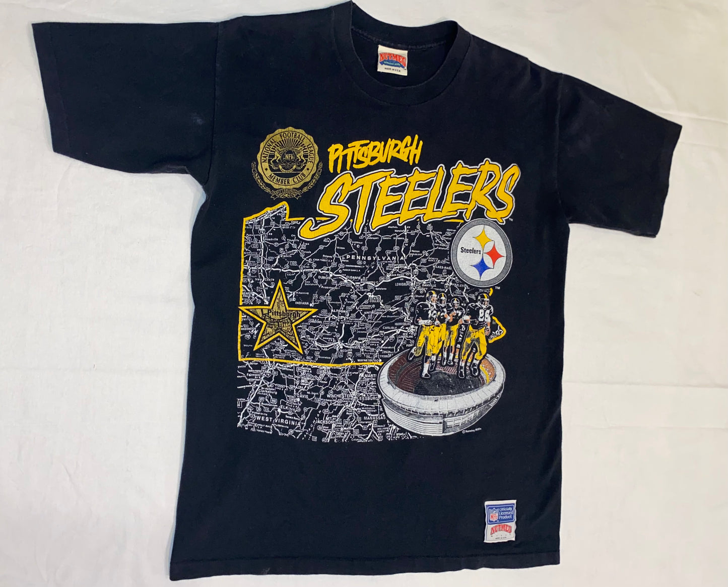 90s Nutmeg NFL Pittsburgh Steelers "Stadium Map" Vintage Shirt